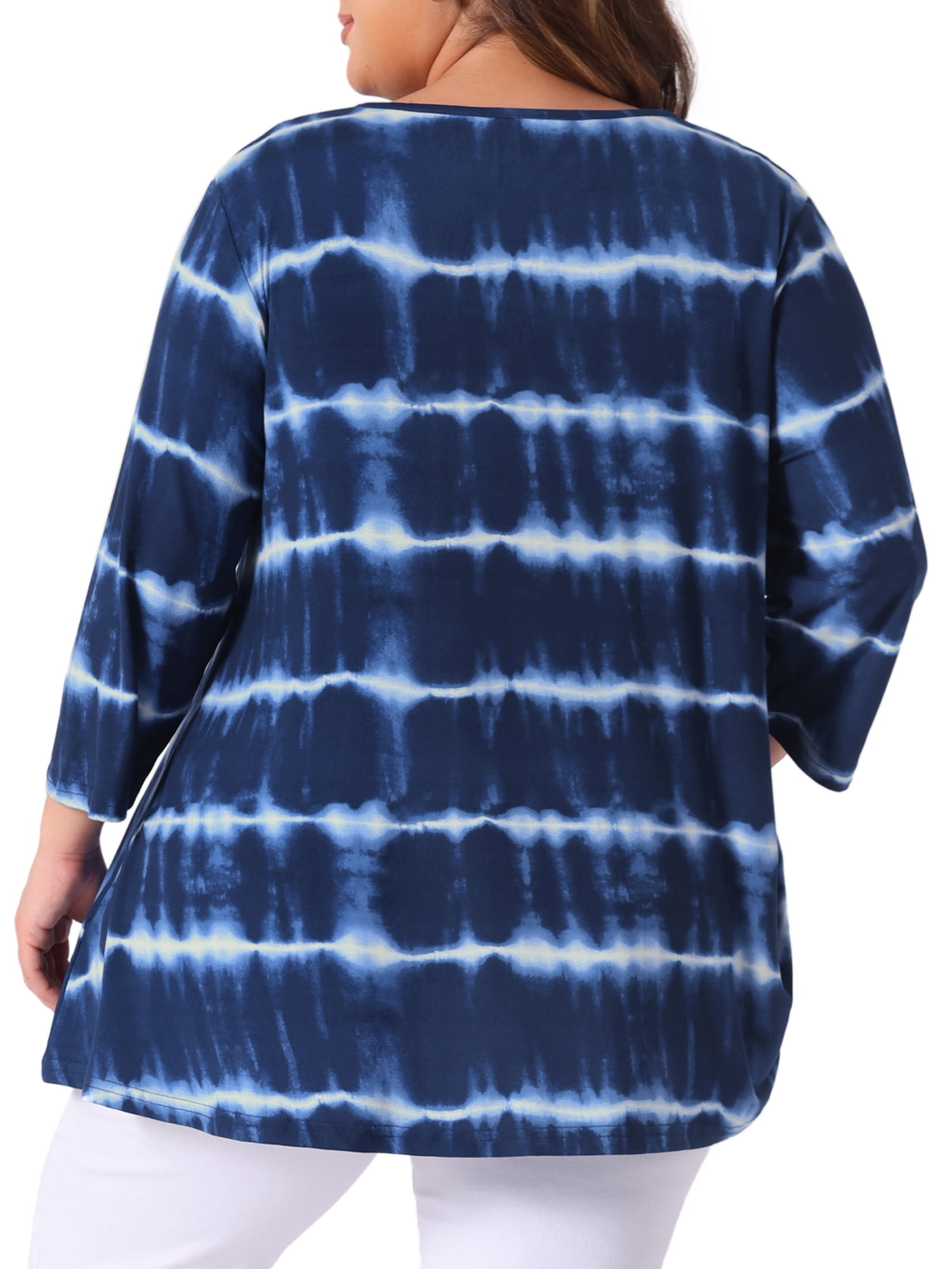DARING DIVA Women's Plus Elbow Sleeve Blouse Tee Top Tie Dye T Shirts 4X Blue White