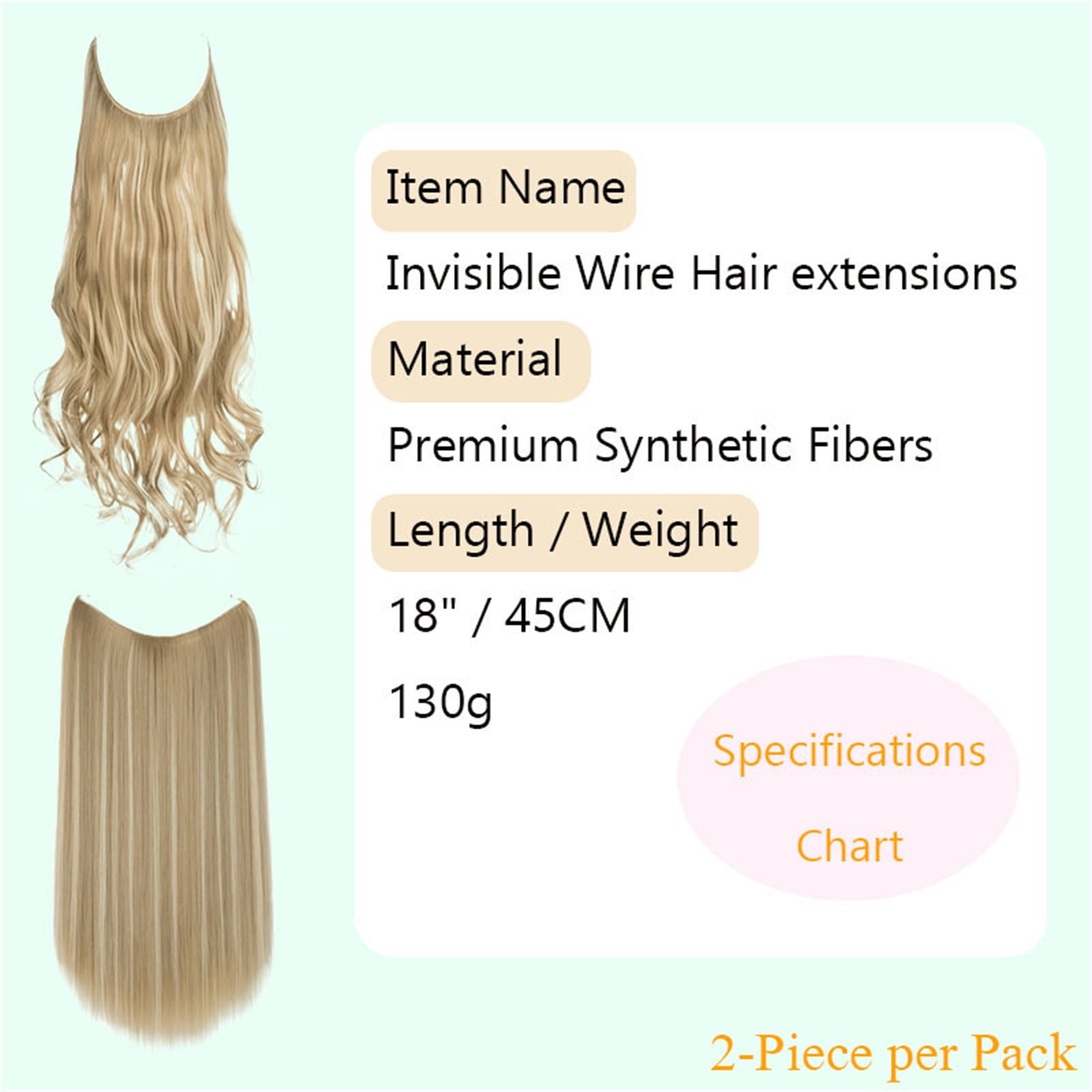 2 Pack 18 In Halo Hair Extensions, Glueless Wigs Pre Plucked Pre Cut, Synthetic Fiber Wig for Women