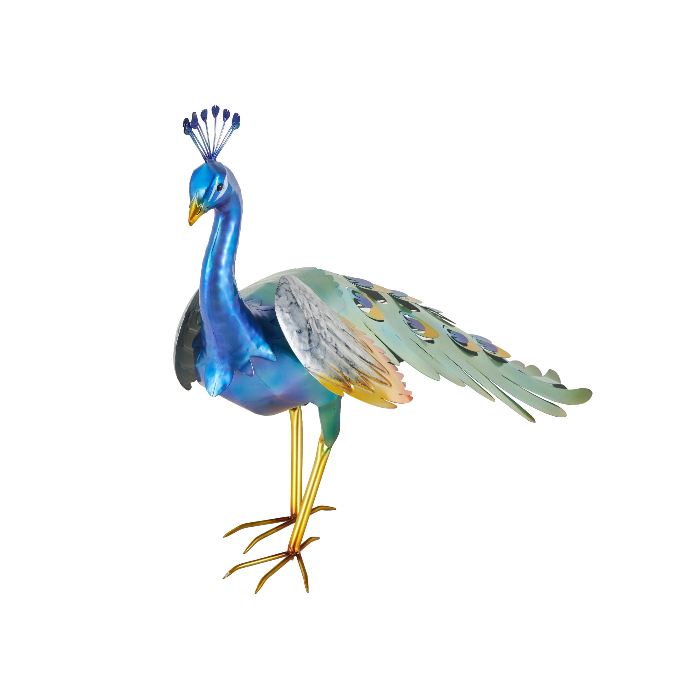 DecMode 22" Peacock Garden Sculpture with Gold Legs and Teal Wings