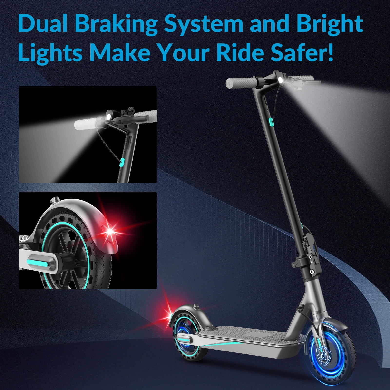HiQiS 350W Electric Scooter, 18-21 Miles Range, 19 MPH Top Speed, Foldable Commuting E-Scooter with Dual Braking and APP Control for Adults and Teens Blue