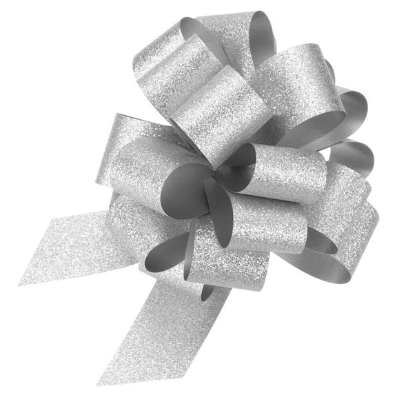 Uxcell 5pcs 5 Inch Large Pull Bow Glitter Gift Wrapping Big Pull Bows Ribbon Silver