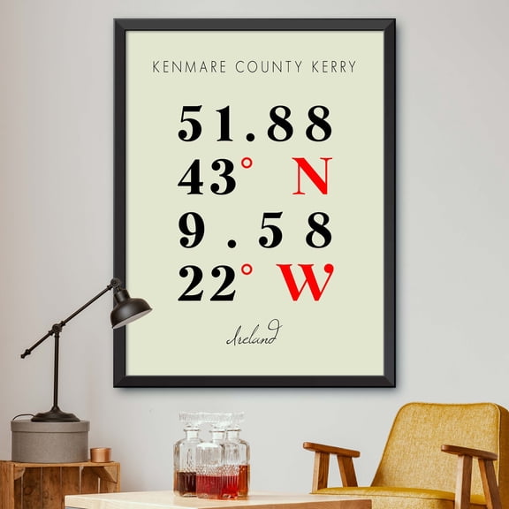 Map of Kenmare County Kerry, Ireland, Multiline Coordinates Colored (16x20)