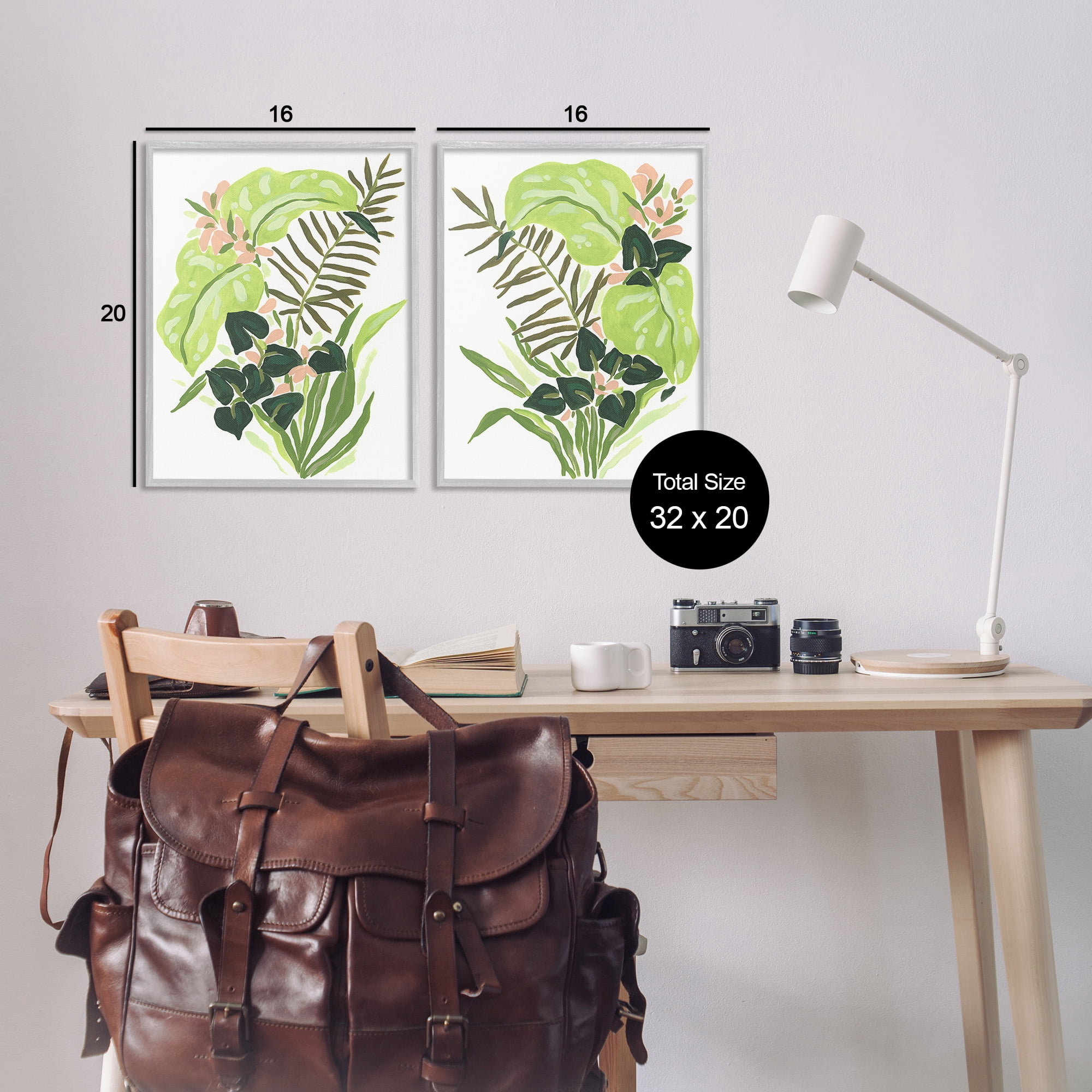 Stupell Industries Abstract Tropical Blooms Botanical & Floral Painting Gray Framed Art Print Wall Art, 16 x 20, Set of 2