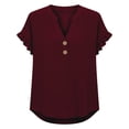 thumbnail image 4 of Hurxie Womens Puff Short Sleeve Sweater Tops Ruffle Henley Neck Spring Summer Pullover Dressy Casual Knit Shirts Red,2XL, 4 of 7