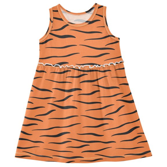 joogoo Girls Sleeveless Dress Orange Tigers Print Stylish Short Sleeve Dresses 4T