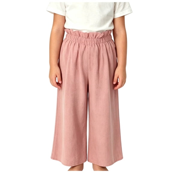 Baggy Pants for Girls Comfy Girls Wide Leg Pants Casual Elastic High Waist Palazzo Pants Flowy Pleated Smocked Loose Straight Leg Trousers