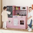 thumbnail image 1 of Gymax Play Kitchen Toy Set w/ Chalkboard Oven Sink Curtain Microwave Water Dispenser Pink, 1 of 10