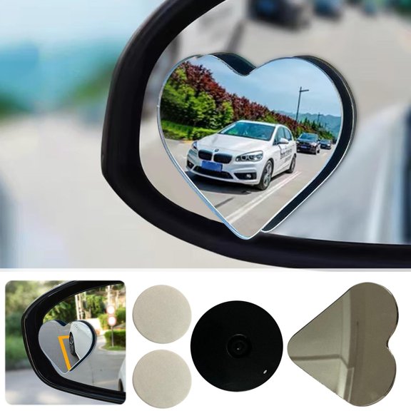 Car Blind Spot Mirror, Heart-Shaped Wide Angle Rearview, HD Auxiliary Parking Mirror, Adhesive Universal Fit, 360° Adjustable Safety Mirror