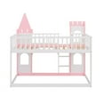 thumbnail image 7 of Bunk Bed, Twin Over Twin Solid Wood Bunk Bed, Castle Wood Low Floor Loft Bunk Bed with Ladder Playhouse with Window and Full-Length Guardrail, Pink, 7 of 7