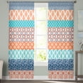 thumbnail image 3 of Teal Orange Striped Semi Sheer Curtains 63 Inch Length 2 Panels Set, Boho Modern Geometric Abstract Art Sheer Kitchen Curtain Privacy Voile Window Curtain for Living Room Bedroom Rod Pocket Drapes, 3 of 7