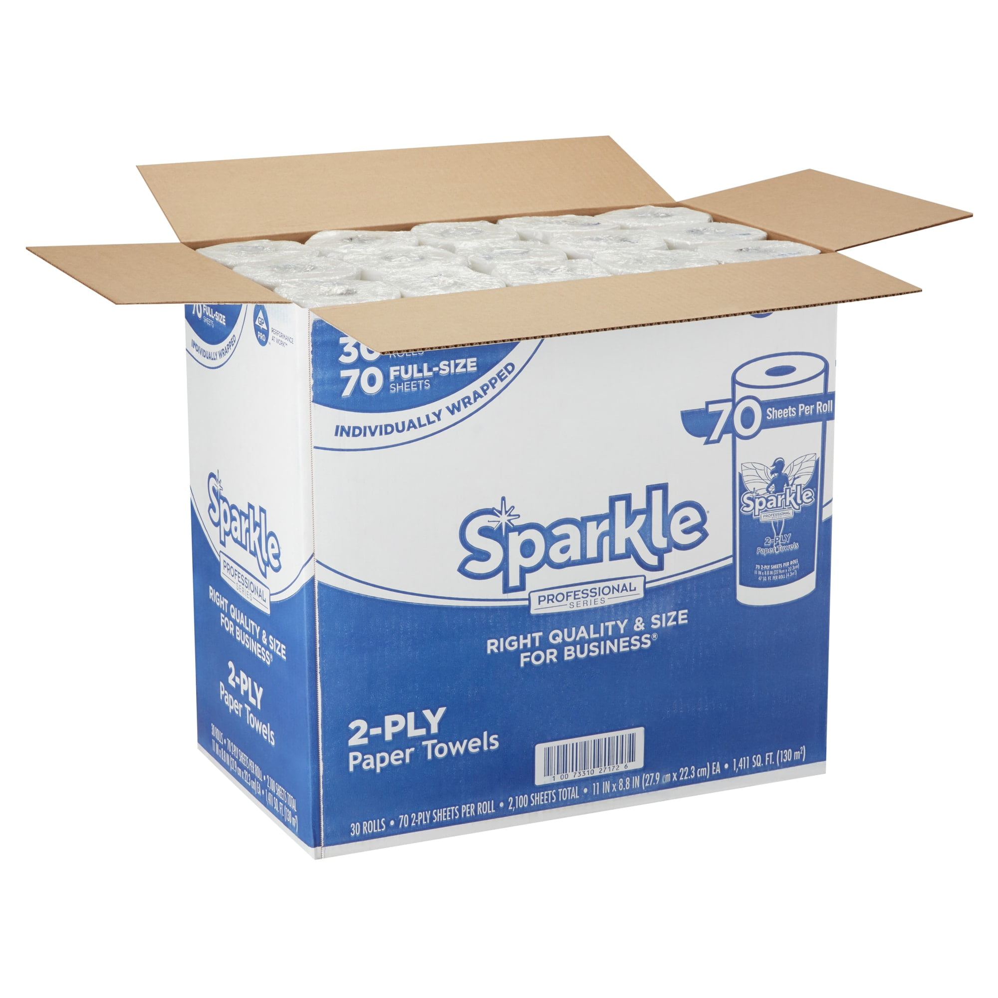 Sparkle Professional Series® by GP Pro Perforated Kitchen Paper Towel Rolls, 2-Ply, 11" x 8 4/5", 70 Sheets Per Roll, Case Of 30 Rolls