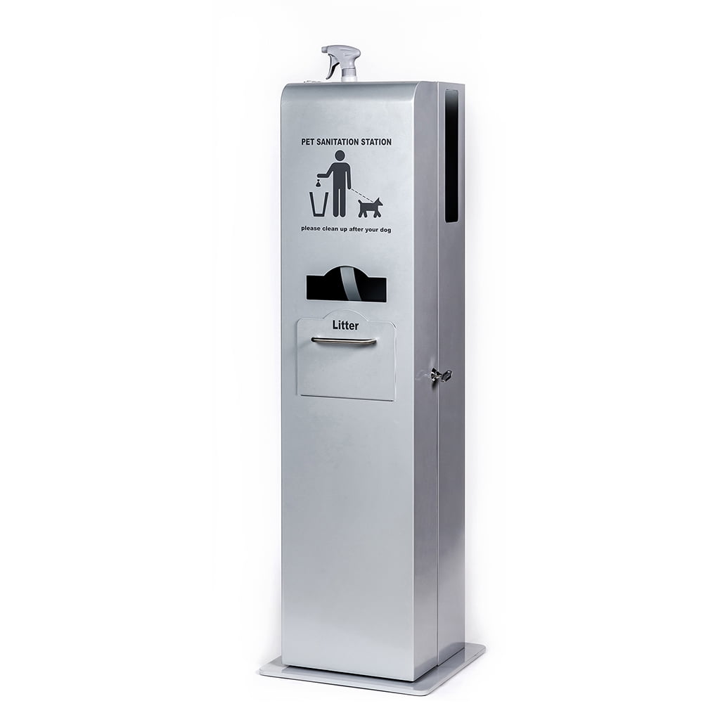 Indoor Dog Waste and Sanitation Station - Includes Built-in Bag Dispenser, Enclosed Trash Bin, Paper Towel Holder, Spray Bottle