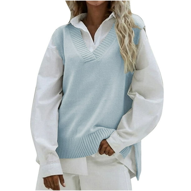 Lolmot Ladies Vest Vest Sweater Slim V-Neck Vest Knit Sweater Ladies  Sleeveless Hooded Casual Jacket 