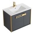 thumbnail image 2 of Fine Fixtures Oakville 30 in. W x 18 in. D x 33 in. H Wall Mounted Bathroom Vanity in Onix Grey with White Ceramic Sink - Satin Brass hardware, 2 of 8