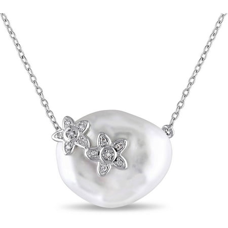Miabella 17.5-18mm White Fancy Keshi Pearl and Diamond-Accent Sterling Silver Starfish Necklace, 18