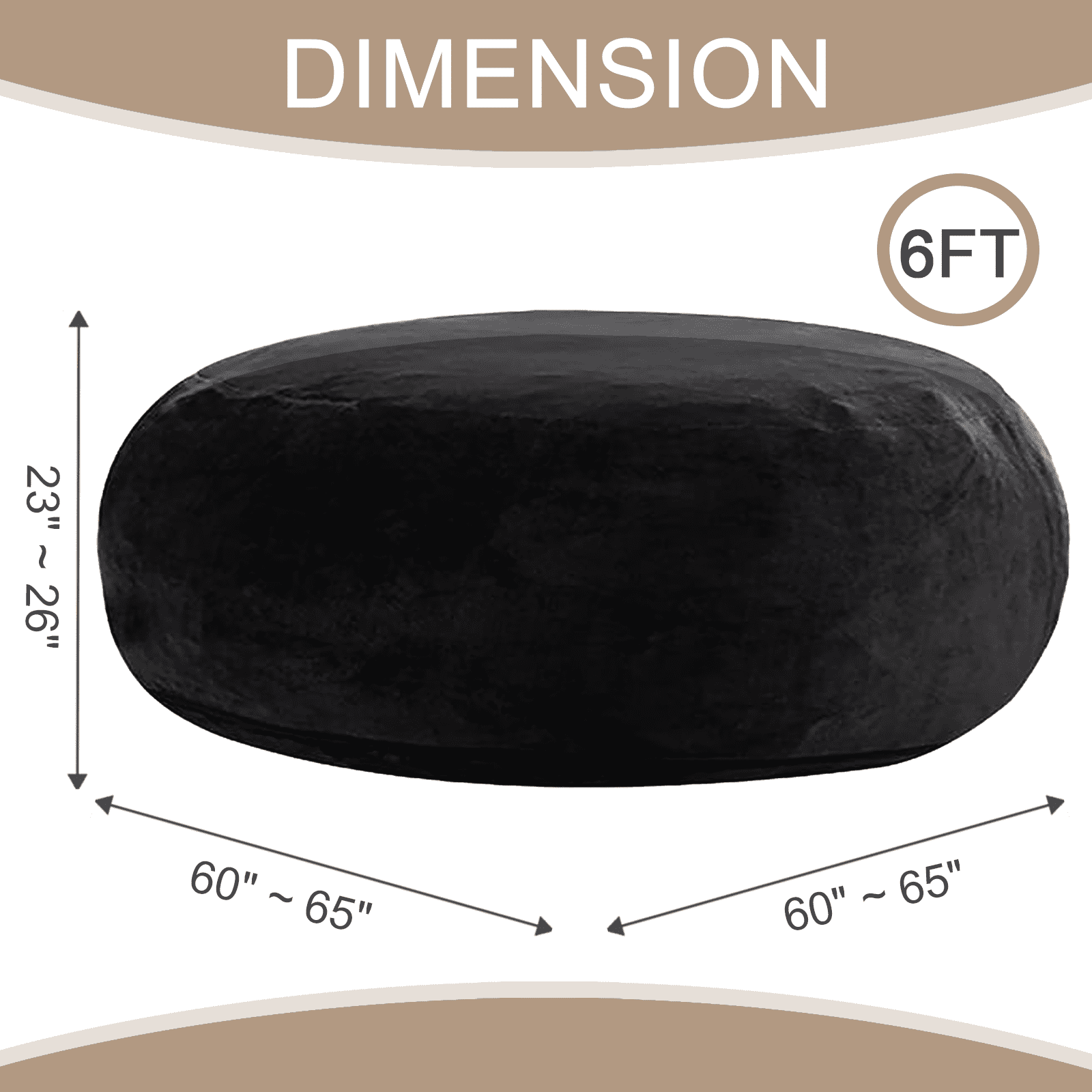 Sanae 6FT Large Bean Bag Chair, Memory Foam Sofa with Washable Suede Cover, Reinforced Zipper for Adults Kids Living Room Bedroom, Black
