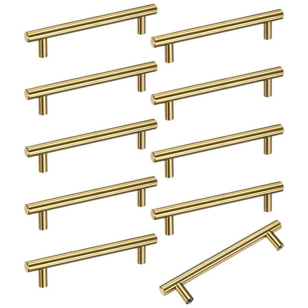 Uxcell 10-Pack Cabinet Pulls Knobs, 5.9" Modern Stainless Steel T Bar Knobs Double Hole Handles [Gold]