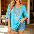 thumbnail image 2 of DHFJKG Bohemain T Shirt Women Ethnic Style Printed V Neck Half Sleeve Graphic Tee Fashion Summer Vacation Clothes Soft Tops, 2 of 5
