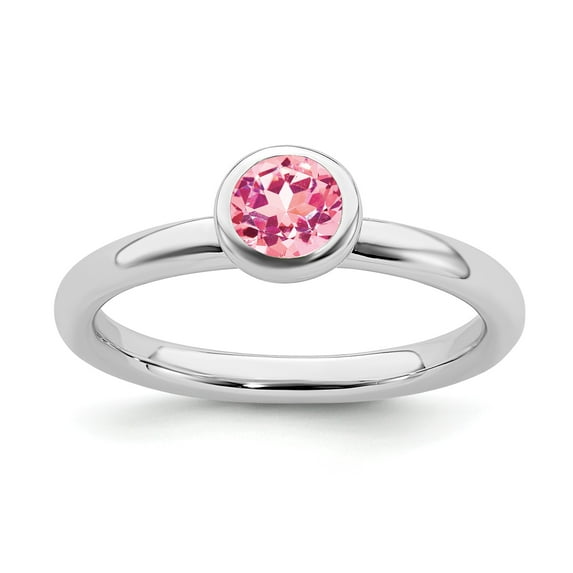SS Stackable Expressions Low 5mm Round Pink Tourmaline Ring in Sterling Silver - Size 7