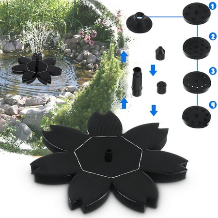 7V 1.5W Automatic Solar Panel Powered Water Pump w/ 6 Different Spray Heads Lotus Leaf Shape Power Water Fountain Floating Panel Garden Landscape Pool Plants Fish