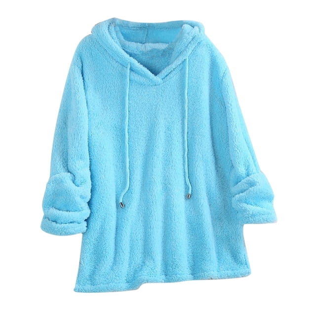 Kcodviy Femmes Décontracté Uni Peluche Femmes Chandails Décontractés à Capuche Manches Longues Chandails Longs pour Femmes Chemisier Hauts