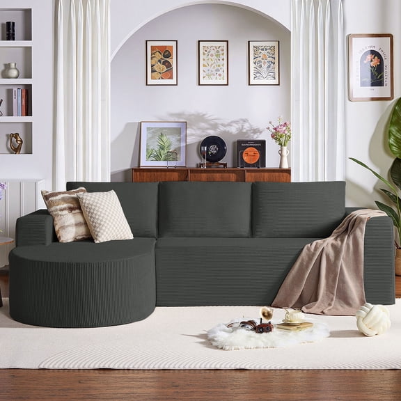 Soscana 104.9" L Shaped Sectional Sofa with Chaise, Boneless Sofa Couch Corduroy Fluffy Couch with Deep Seat,for Living Room,Apartment, No Assembly