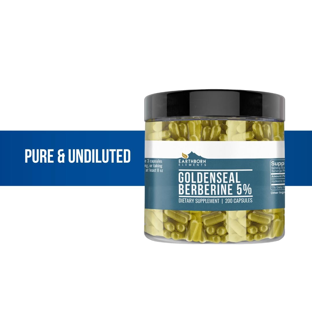 Earthborn Elements Berberine 200 Capsules, Pure & Undiluted, No Additives