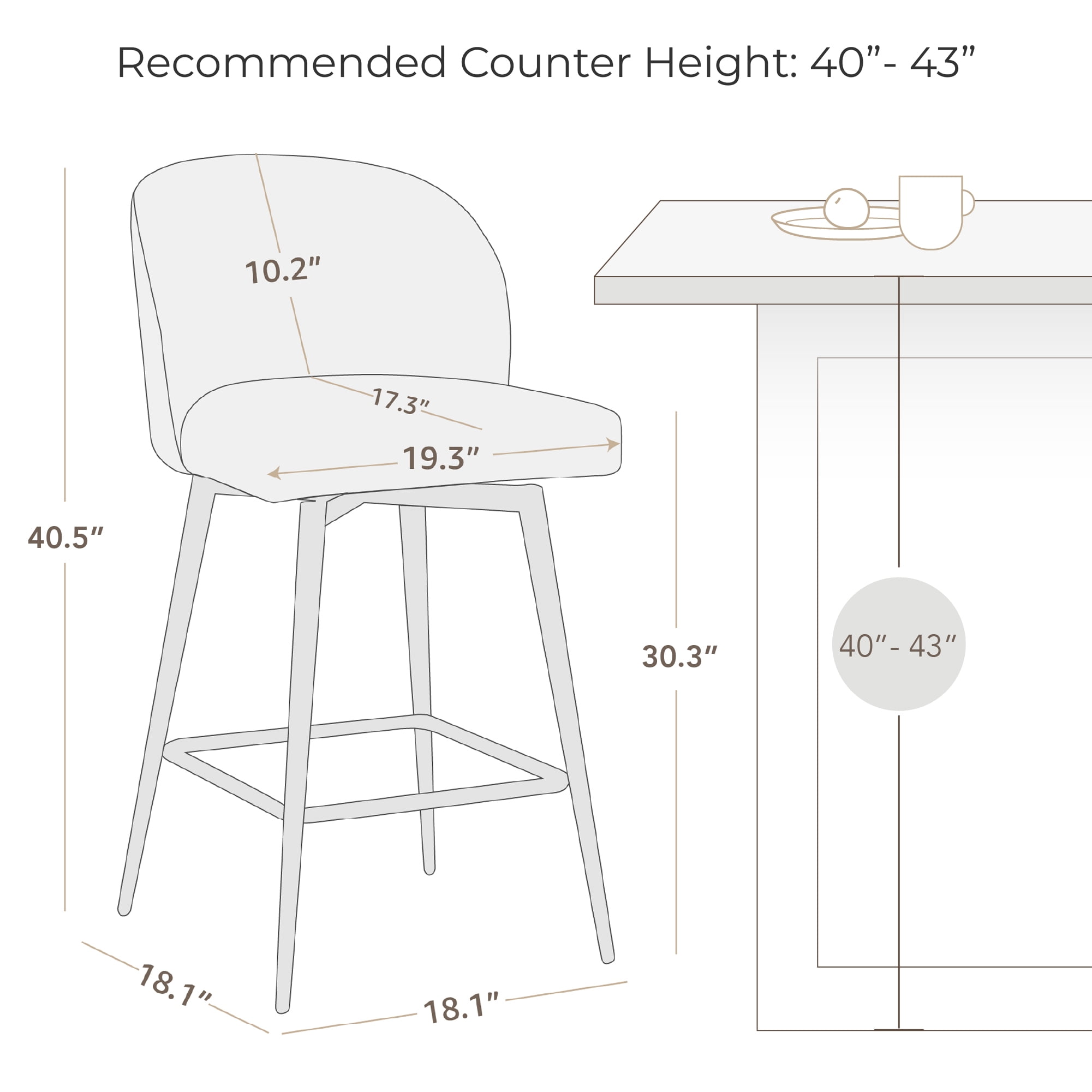 Spruce & Spring Bar Height Swivel Barstool with Metal Legs Set of 2, Blue, Fabric