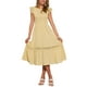 thumbnail image 1 of Vestido Midi Boho Chic de Verano para Mujer con Mangas de Volante, Encaje, Fruncido y Volantes, Fluido para Playa, Color Amarillo, 1 of 6
