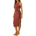 thumbnail image 4 of INSPIRE CHIC Women's Cut Out Dress Ribbed Knit Round Neck Side Slit Tank Sleeveless Maxi Dresses XL Brick Red, 4 of 6