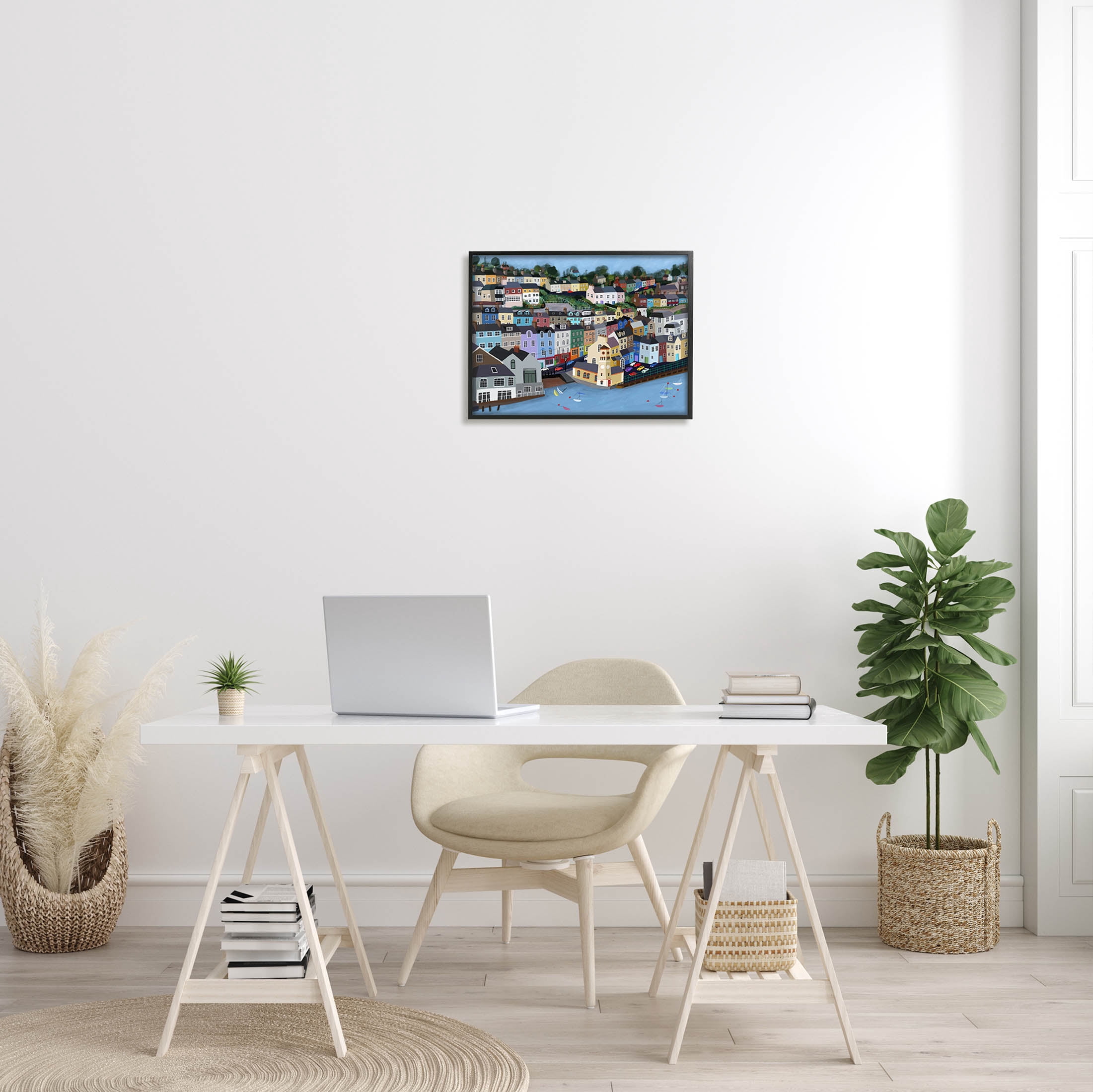 Stupell Industries Seaside City Neighborhood Streets Graphic Art Black Framed Art Print Wall Art, Design by Carla Daly