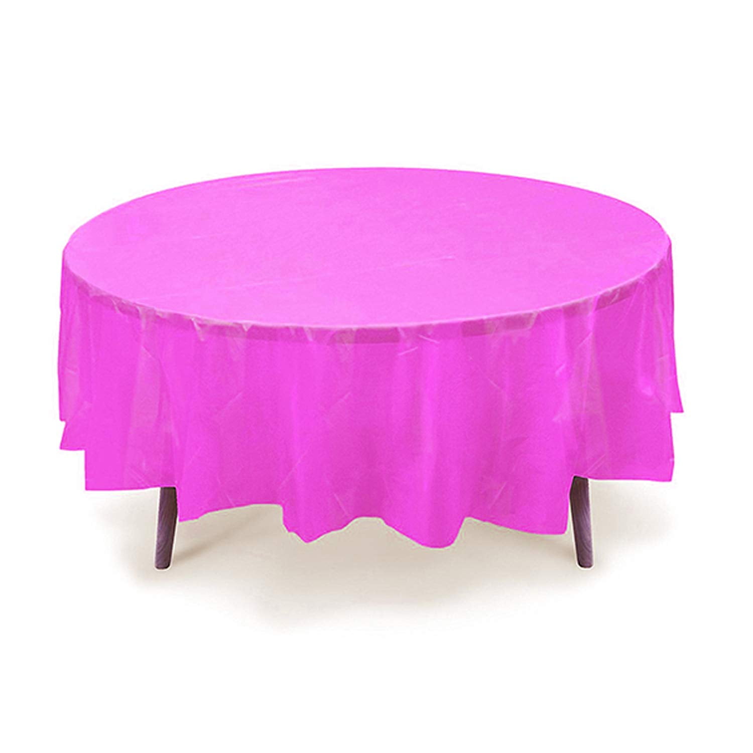84" Fuchsia Round Plastic Table Cover, Party Table Cover, Reusable