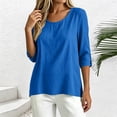 thumbnail image 3 of Lmueinov 3/4 Sleeve Length Tops for Women 100%Cotton Solid Crew Neck Casual Tunic Shirts Lightweight Pullover Blouses for Summer Fall Daily Vacation, 3 of 7