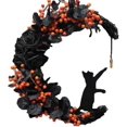 thumbnail image 1 of Halloween Moon Cat Garland With Rose, 35cm Black Halloween Wreath, Halloween Decoration For Front Door Window Wall Indoor OutdoorScvvd, 1 of 4