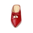 thumbnail image 6 of BLISSFUL STEP Women's Pearl Bow Block Heel Slides Mules Red 8, 6 of 8