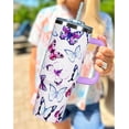 thumbnail image 2 of 40 Oz Tumbler With Handle 40oz Purple Butterfly Tumbler With Lid Straw Double Insulated Travel Coffee Mug Butterfly Gifts For Women, 2 of 6