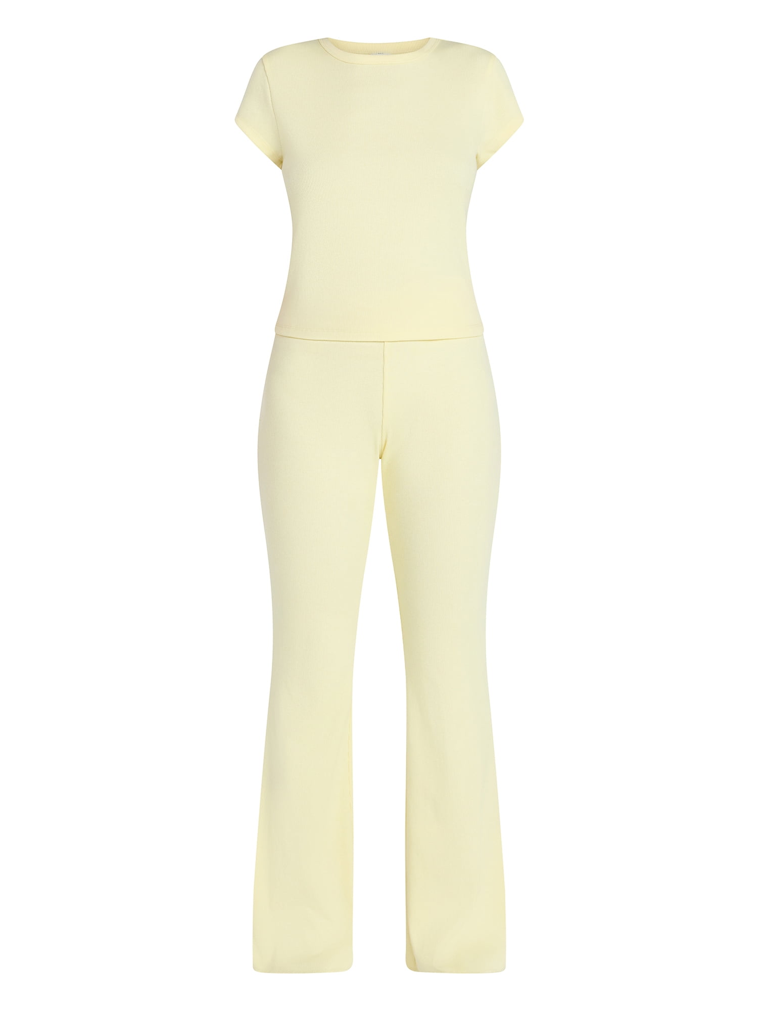 No Boundaries Rib Tee and Pants Sleep Set, 2-Piece, Women's XXS-3X