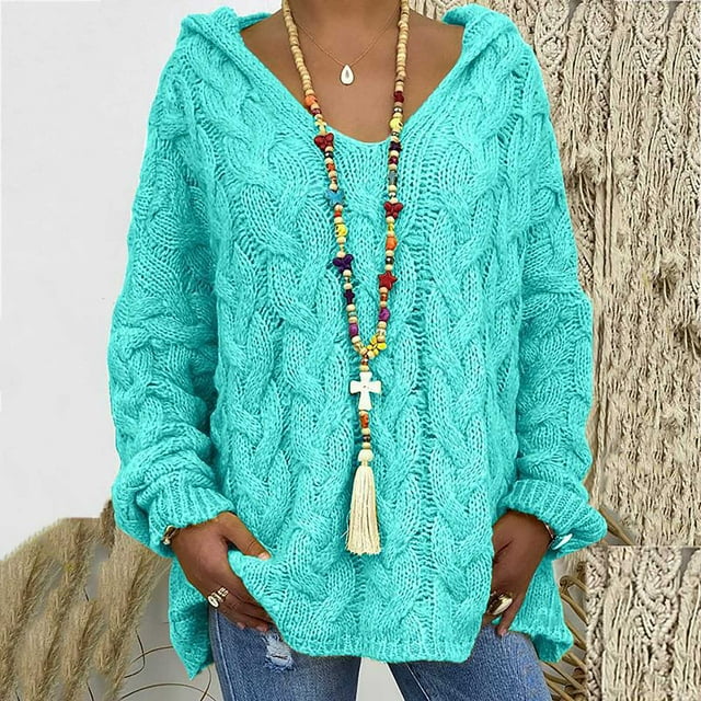 Fankiway Chandails Grande Taille Liquidation Femmes Mode Ample Grande Taille Couleur Capuche Manches Longues Hauts de Chandail Chandails et Cardigans pour Femmes