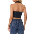 thumbnail image 3 of INSPIRE CHIC Women's Top Denim Halter Zipper Up Collared Sleeveless Jean Tank Tops XL Black Blue, 3 of 6