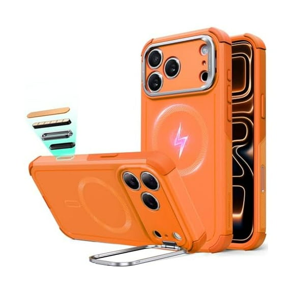 1997 for iPhone 17 Pro Max Case with Stash Stand, 7X Military-Grade Drop Protection with Camera Control, Shock-Absorbing Phone Rugged Cover, Compatible with MagSafe Accessories, Cyber Series, Orange