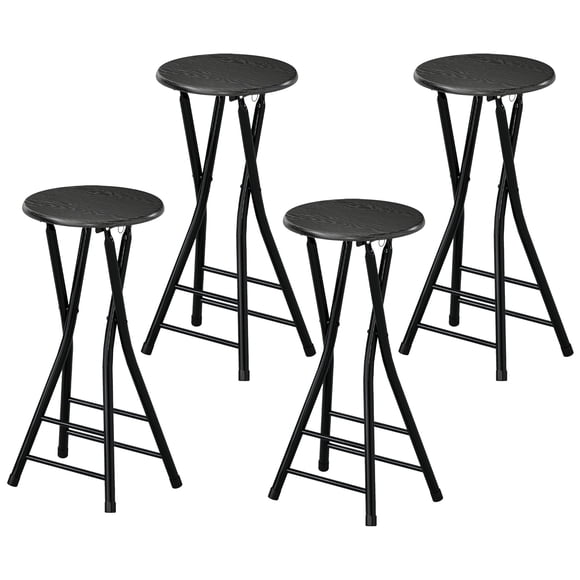 Set of 4 Foldable Barstools, Counter Height Stools with Dual Footrests and Steel Legs, Black MDF and Metal Stools for Kitchen Island, Dining Area, and Small Spaces, 24" H