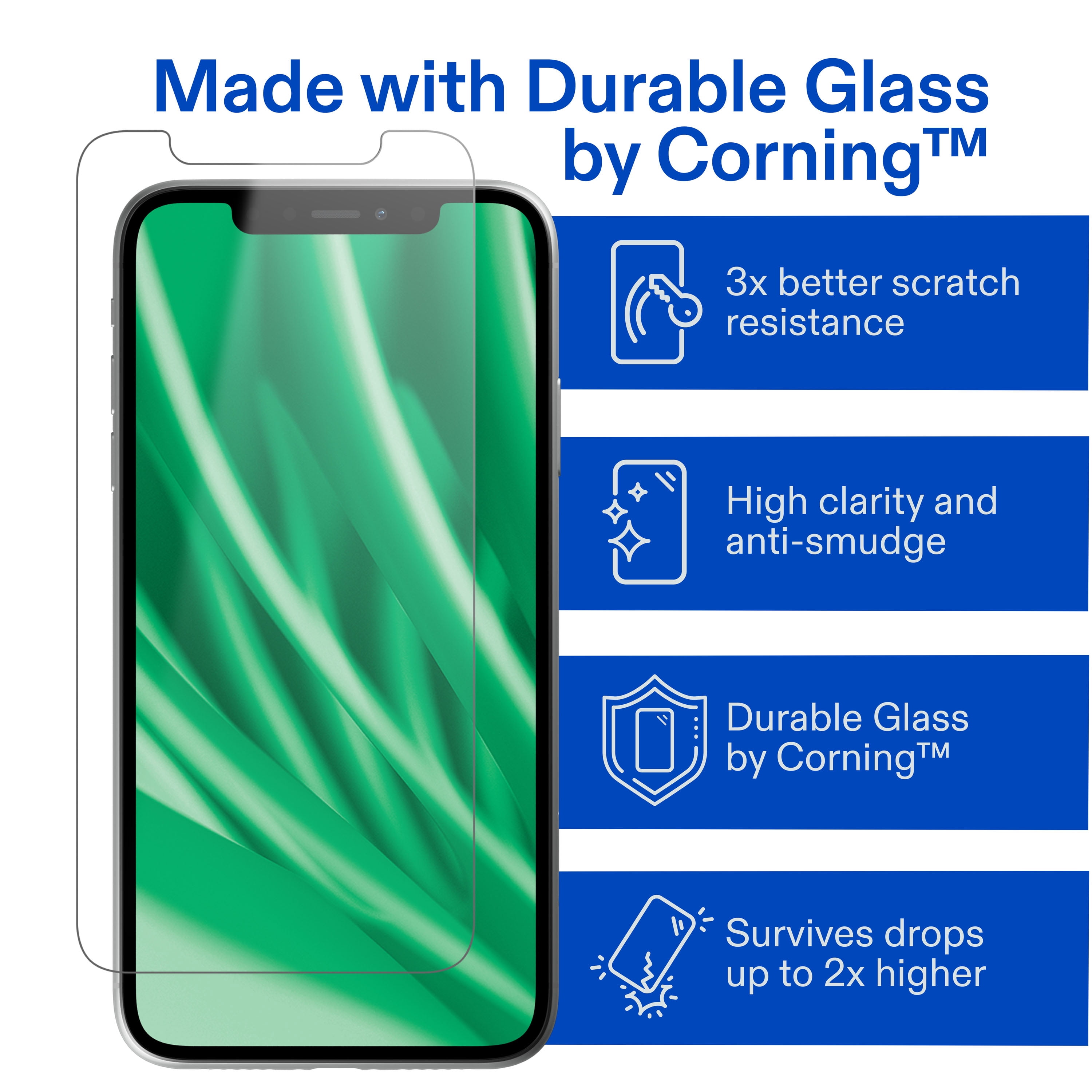 onn Corning Glass Screen Protector for iPhone® 11 and iPhone® XR, Made with Durable Glass by Corning™ for Ultimate Protection, Includes Easy Application Tray