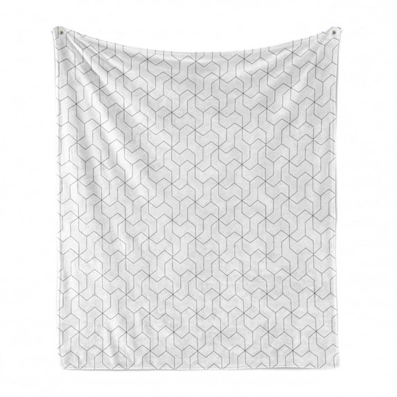 Black and White Soft Flannel Fleece Throw Blanket, Geometric Arrangement with Monochrome Design Lines and Optical Illusion, Cozy Plush for Indoor and Outdoor Use, 50" x 70", Black White, by Ambesonne