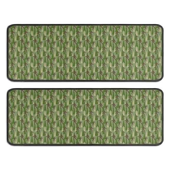 Kitchen Rugs Sets Of 2,Green Bigfoot and Tree Pattern Anti Fatigue Kitchen Mat Rugs Non Slip Washable,Decorative Kitchen Floor Mats for Kitchen,Sink,Laundry,17"x47" 17"x47"