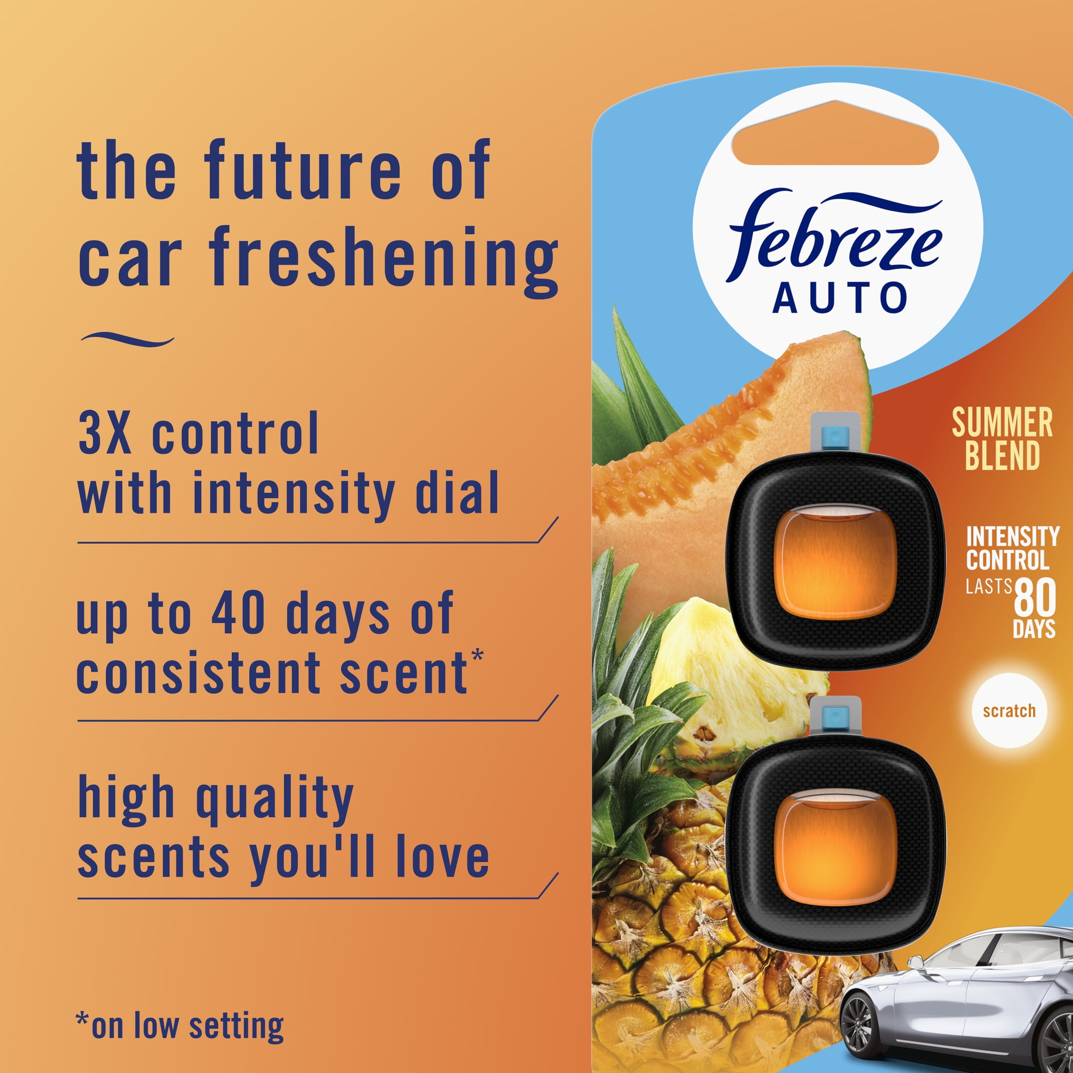 (2 pack) Febreze AUTO Car Air Freshener, Odor-Fighting Car Vent Clip, Summer Blend, 2 Count
