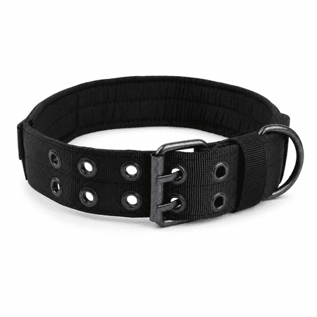 Adjustable Tactical Dog Collar for Medium and Large Dogs Padded Heavy-Duty Nylon Collar with 5-Position Fit Metal D-Ring and Patch Panel for Walking and Training