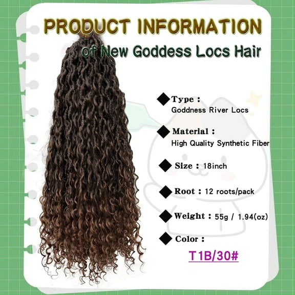 FGERFE-8 Packs Soft Goddess Faux Locs Crochet Hair for Blac Women New Goddess Locs River Locs Crochet Braids with Curly Ends Boho Style Locs Hair Extensions(18Inch, T30#, 8Packs)