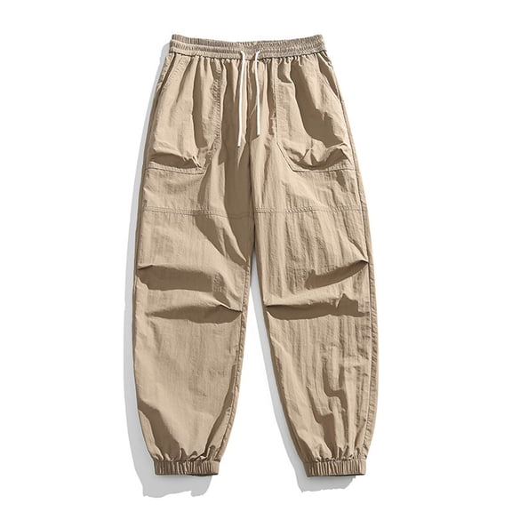 asjyhkr Pants for Men Drawstring With Pocket Elastic Waist Loose Fitted Hiking Running Athletic Joggers