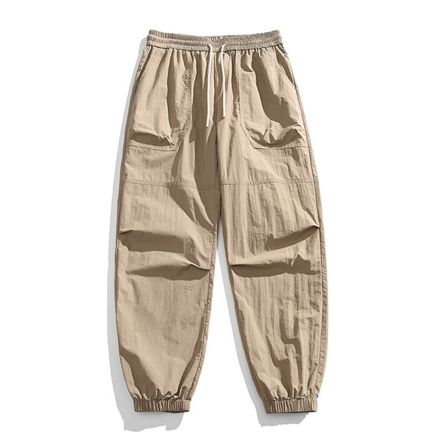 Ceisia Men's Solid Color Water-Repellent Lantern Cargo Pants with Elastic Drawstring Waist Khaki XXL Gifts