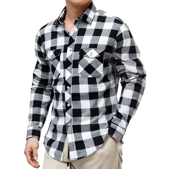 Dresfit Mens Flannel Shirt Plaid Button Down Shirts Summer Stretch Long Sleeve Color Block Shirt Spring Slim Fit Fleece Casual Office Tops White L